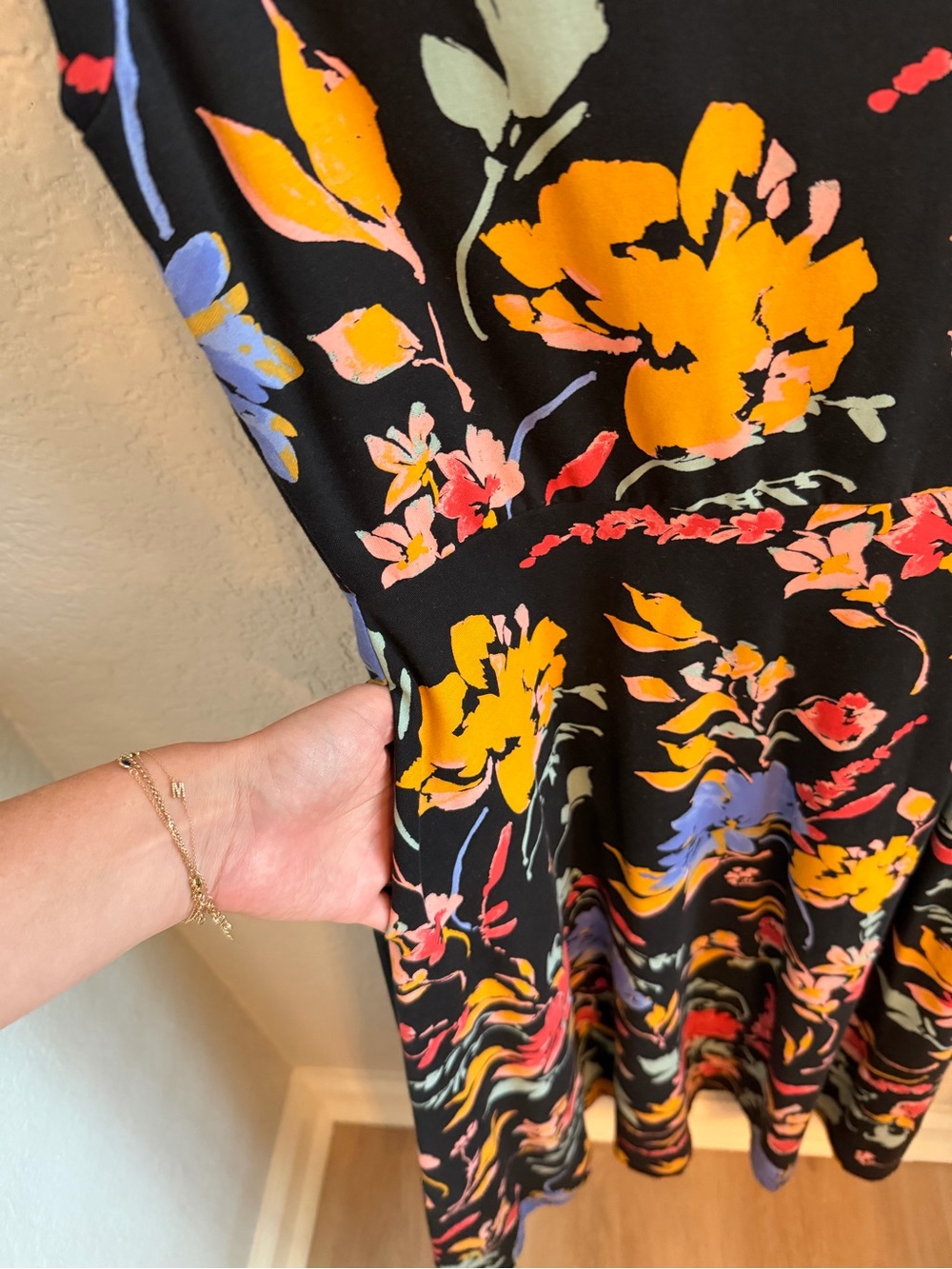 Pact Black Sleeveless Floral Midi Dress with Yellow, Blue, Pink and Mint Accents - Picture 4 of 5